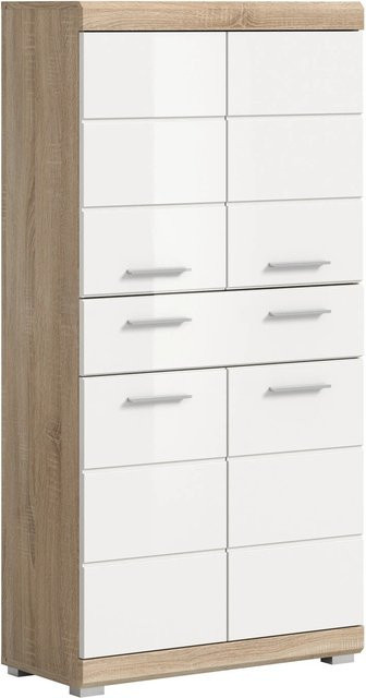 Midischrank Lambada xonox.home in Eiche und Weiß Hochglanz mit 1 Schublade, B/H/T: 74 x 141 x 31 cm - Bild 1
