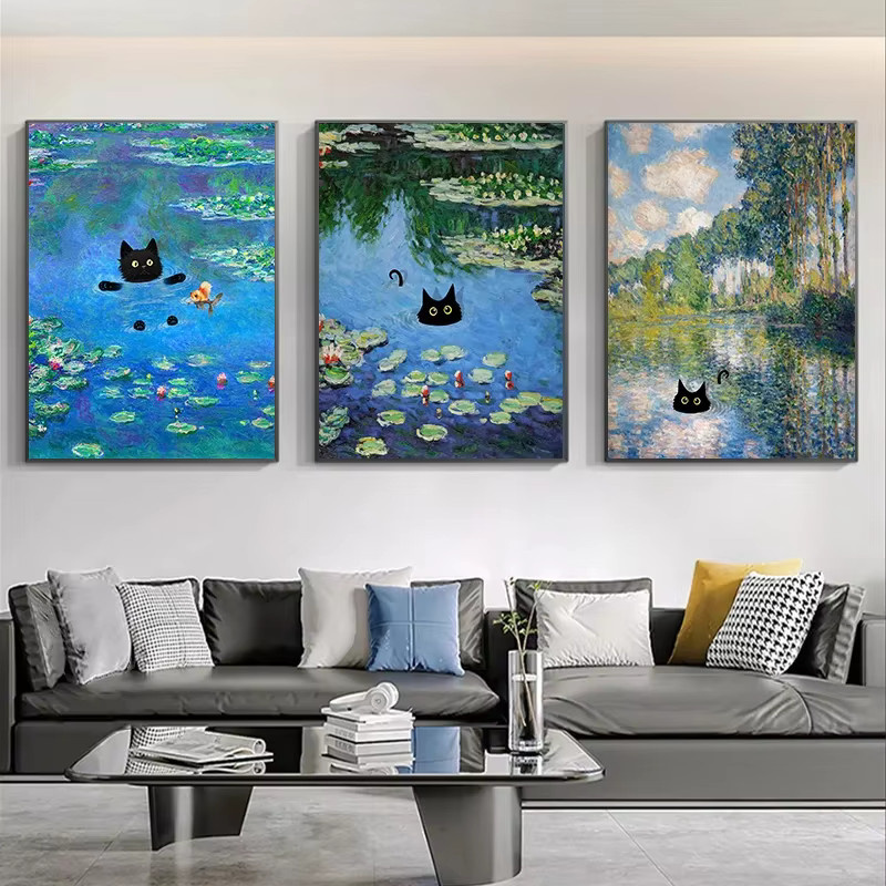 Potdemiel Wandkunst HD-Leinwanddruck Lustige schwarze Katze Gemälde-Reproduktion - Bild 2
