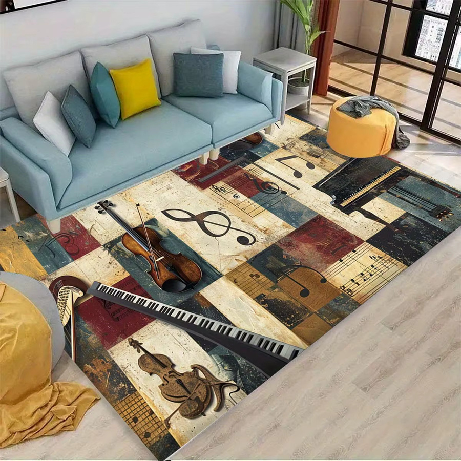 VIKAMA Fußmatte im Vintage-Stil mit Musikthema, rutschfest und maschinenwaschbar, B/H: 90 x 60 cm, Mehrfarbig - Bild 2