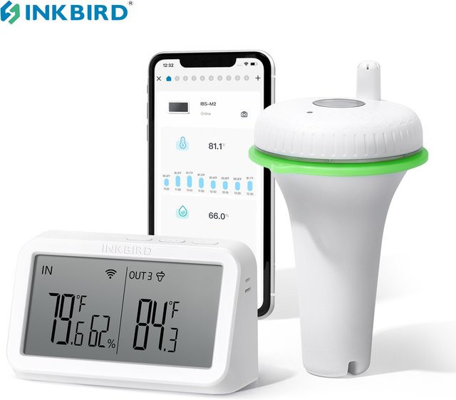 INKBIRD Drahtloses schwimmendes Poolthermometer der 2. Generation mit IBS-M2 Wi-Fi-Gateway, wasserdichtes digitales Thermometer für Pool, Spa und Teich - Bild 1