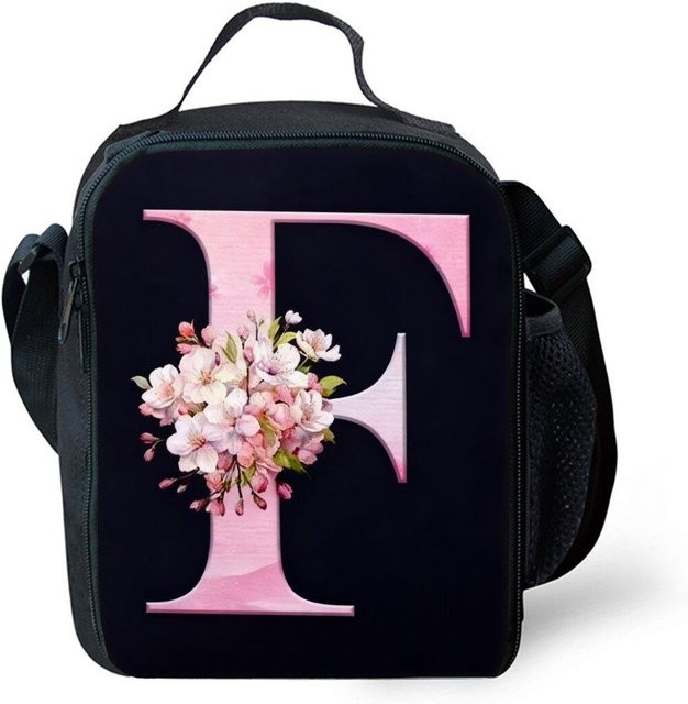 Fancy Style Studio Isolierte Lunchtasche mit Blumen- und Buchstaben-Design in Schwarz für Jungen und Mädchen - Bild 1