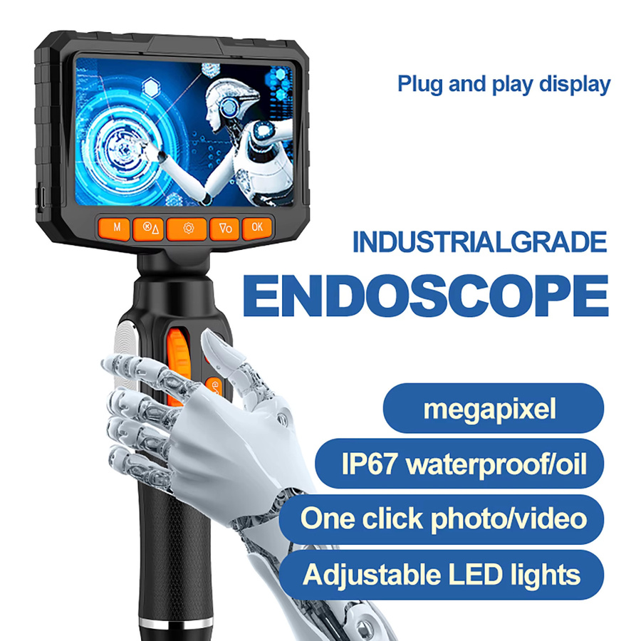 AOERWEI Gelenkiges Endoskop mit 4,3 Zoll HD 1080P Bildschirm und 6 LEDs, flexibles Inspektionskamera für Kfz- und HVAC-Anwendungen, Schwarz, Durchmesser: 6,4 mm - Bild 2