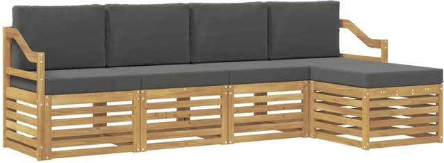 vidaXL Outdoor-Sofagarnitur 5-teilig L-Form aus Akazienholz mit Polstern in Weiß, Anthrazit und Braun - Bild 1
