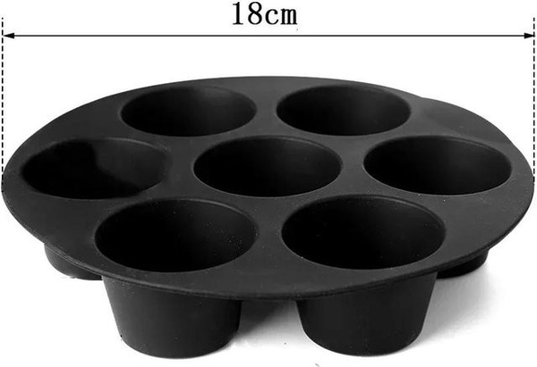 Yiran Furniture Kuchenbecher-Backform für Heißluftfritteuse und Mikrowelle, 7-Loch Rundform, Schwarz
