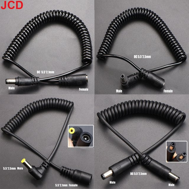 JCD DC Spiralkabel Verlängerungskabel mit Stecker 5,5mm x 2,1mm auf Buchse 5,5mm x 2,5mm für LED-Streifen und CCTV, Schwarz - Bild 1