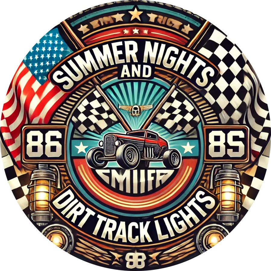 Rundes Aluminiumschild Potdemiel im Vintage-Stil Sommernächte Dirt Track Lights Racing, Mehrzweck-Wanddekoration aus Metall, Durchmesser: 20 cm - Bild 3