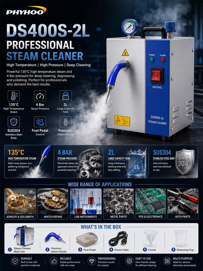 PHYHOO DS400S Professioneller Dampfreiniger aus Edelstahl in Silber mit 135°C Hochtemperatur und 4 Bar Druck - Bild 4