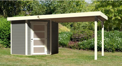 Karibu Gartenhaus Schwandorf 3 aus Holz in Terragrau mit Flachdach und Anbaudach B/H/T: 213 x 217 x 213 cm - Bild 3