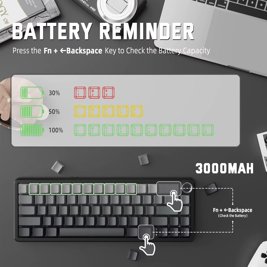 ATTACK SHARK X66 Kabellose mechanische Gaming-Tastatur mit RGB, 66 Tasten, Hot-Swap und linearen Schaltern, Weiß - Bild 5