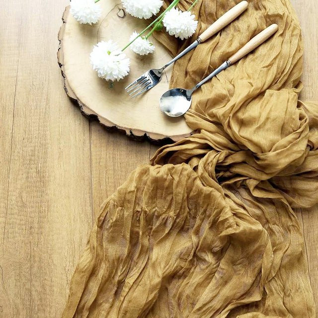 Rustikaler Tischläufer aus Gaze im Boho-Stil von MARKET-1, Farbe: Rost/Orange, B/T: 90 x 400 cm - Bild 1
