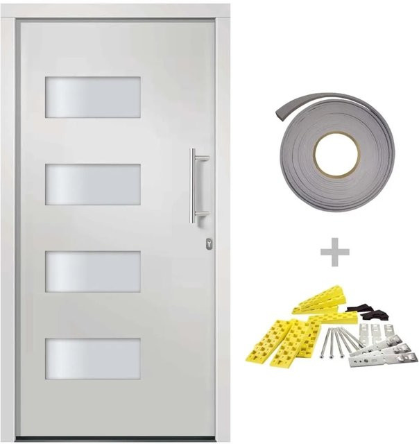 vidaXL Haustür aus Aluminium und PVC in Weiß, modern, B: 100 cm, H: 200 cm - Bild 1