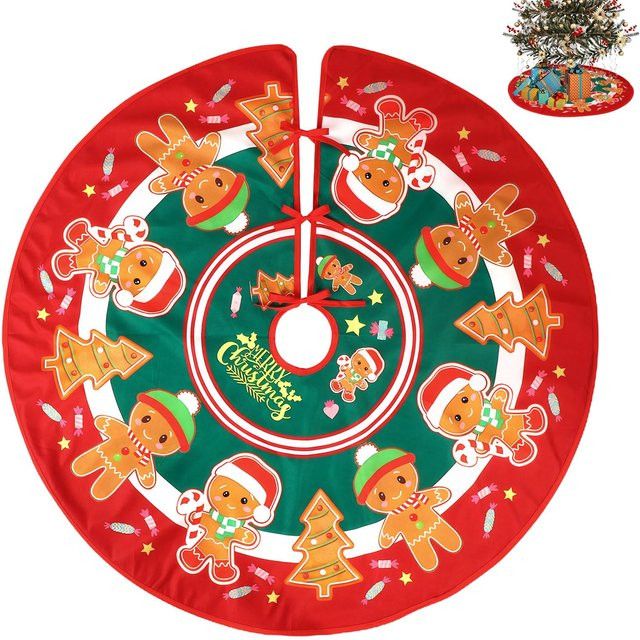 VIKAMA Weihnachtsbaumrock mit Lebkuchenmann und Weihnachtsbaumschmuck für deine Weihnachtsdekoration - Bild 1