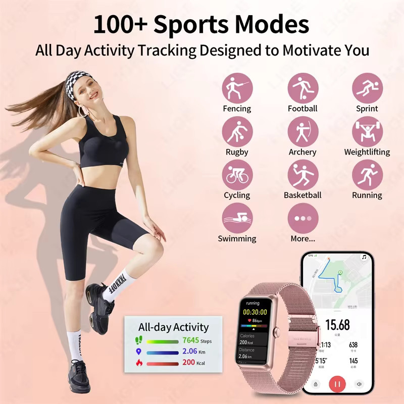 LIGE Smartwatch Fitness-Tracker in Beige mit 1,47 Zoll Display für Damen und Herren mit Herzfrequenzmesser, Schlafüberwachung und IP68 Wasserdichtigkeit - Bild 2