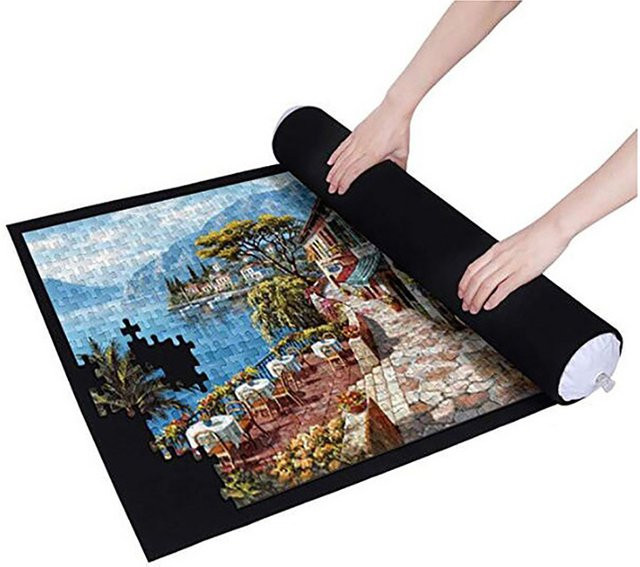 TMZ Puzzle-Aufbewahrungsdecke-Set für 500 bis 1500 Teile aus Filz in Grau/Schwarz mit Klassifizierungsscheibe und aufblasbarer Stange - Bild 1