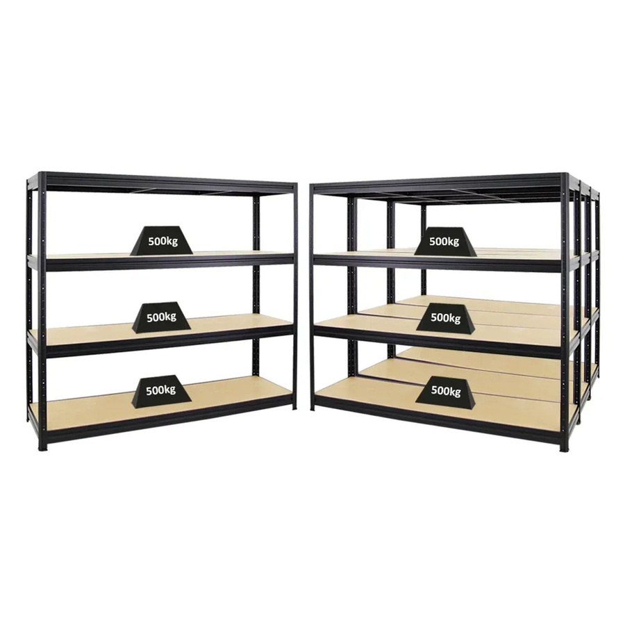 4er Set PROREGAL Dino Schwerlastregal Schwarz mit verstellbaren Fachböden aus MDF und Metall, H x B x T: 180 x 200 x 60 cm - Bild 2