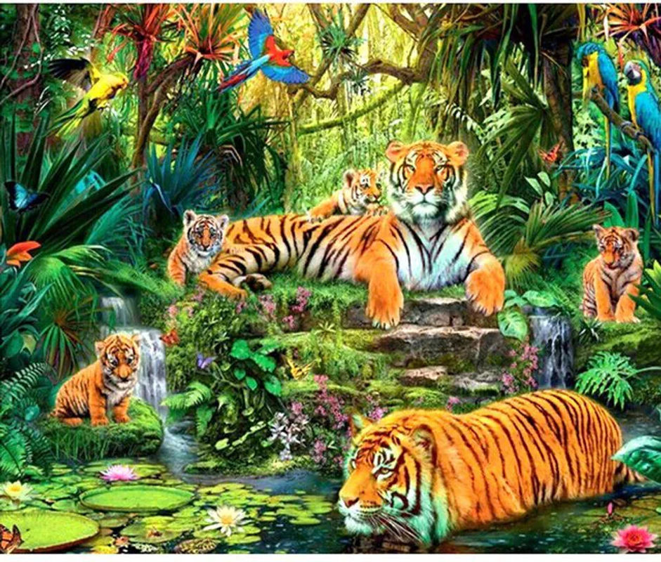 FIYO Diamond Painting Set Waldtiger DIY Kreuzstich Mosaik mit vollen runden Diamanten, mehrfarbig, B/H: 20 x 30 cm - Bild 1