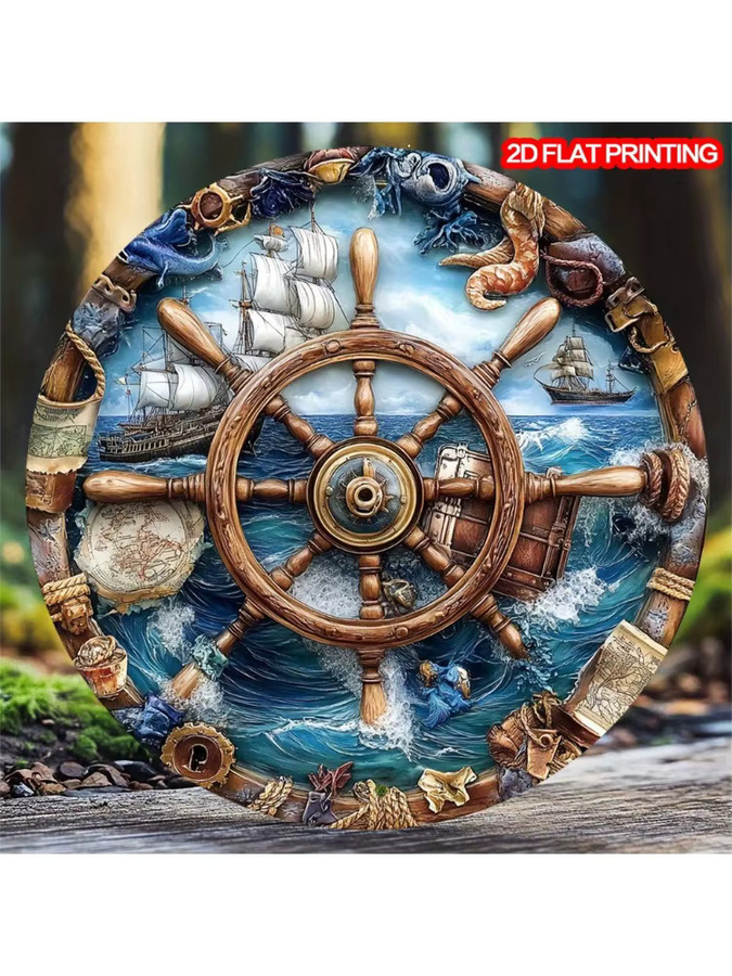 CIFBUY Nautische Metall-Wanddekoration im Retro Steampunk Design, Rustikales Meeres-Schild in Blau, Breite: 20,32 cm, Höhe: 20,32 cm - Bild 5