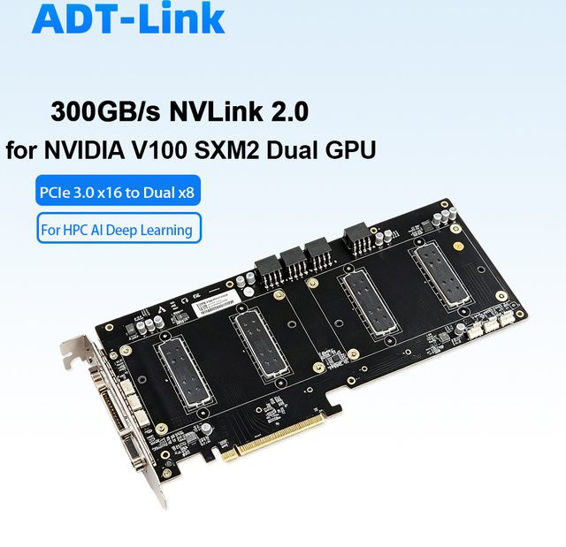 Nvidia PCIe 3.0 x16 zu 2x x8 Splitter-Karte für V100 SXM2 Dual GPU mit 300GB/s NVLink 2.0 6-Lane Breakout-Board für HPC, AI und Deep Learning in Schwarz - Bild 1