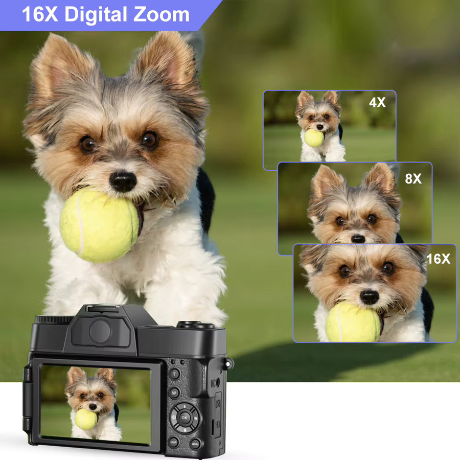 Magecam 4K Professionelle Digitalkamera mit 48 MP, 16X Zoom, Autofokus, WIFI und 3 Zoll Flip Screen in Schwarz - Bild 4