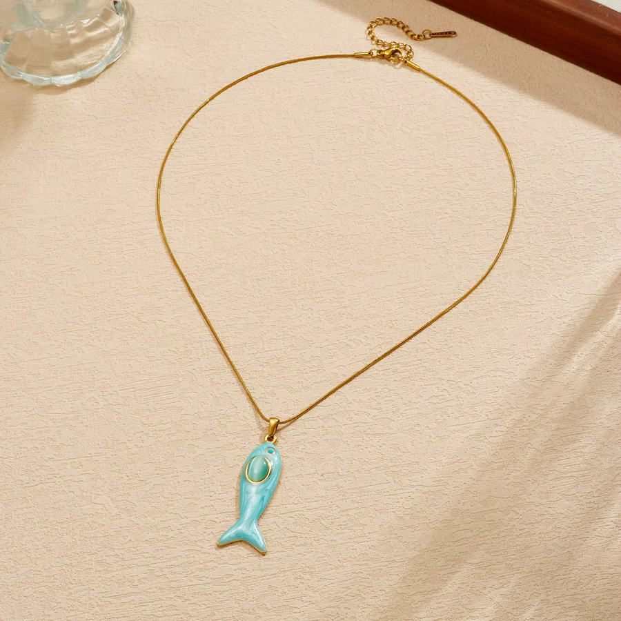 DIEYURO Halskette mit Fisch-Anhänger, Edelstahl, Gold, Damen - Bild 4