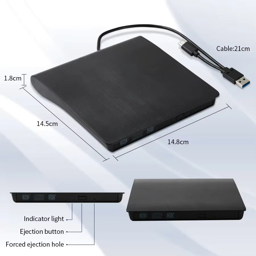GGBEE 2-in-1 Externes CD/DVD-Laufwerk mit USB 3.0 und USB-C, CD/DVD-Player und Brenner in Schwarz - Bild 4