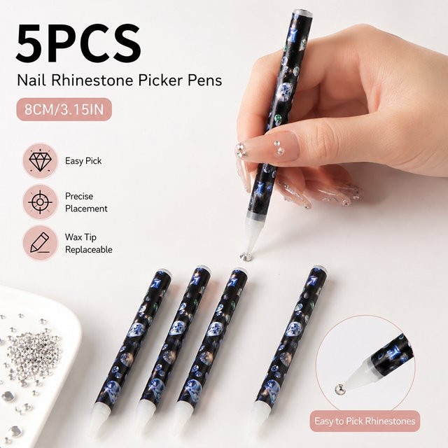 5-teiliges Nagelkunst-Strass-Stift-Set, klebriger Harzstift und Wachsstift - Bild 1