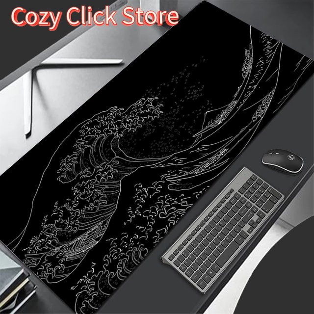 Potdemiel Mousepad XL Japan Black Sea Wave Design in Schwarz - Bild 1