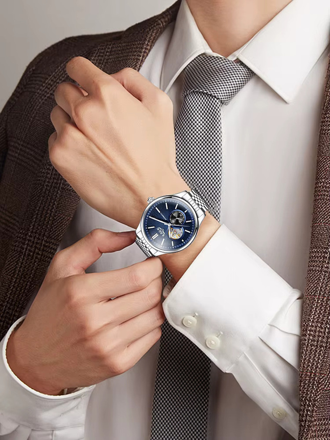 LIGE Armbanduhr, Automatik, Edelstahl, Blau, Herren - Bild 7
