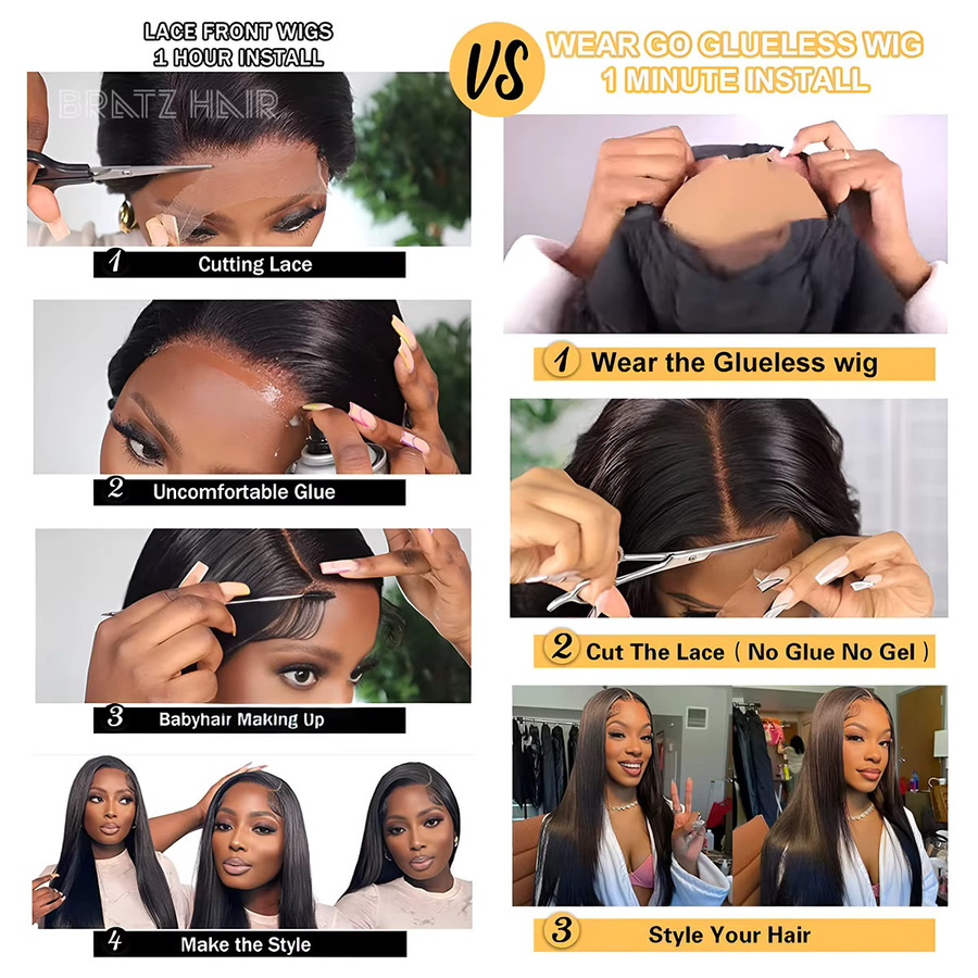 Bratz Hair Yaki Glatte Perücke, 100% Echthaar, Afro Kinky Straight, Damen - Bild 4