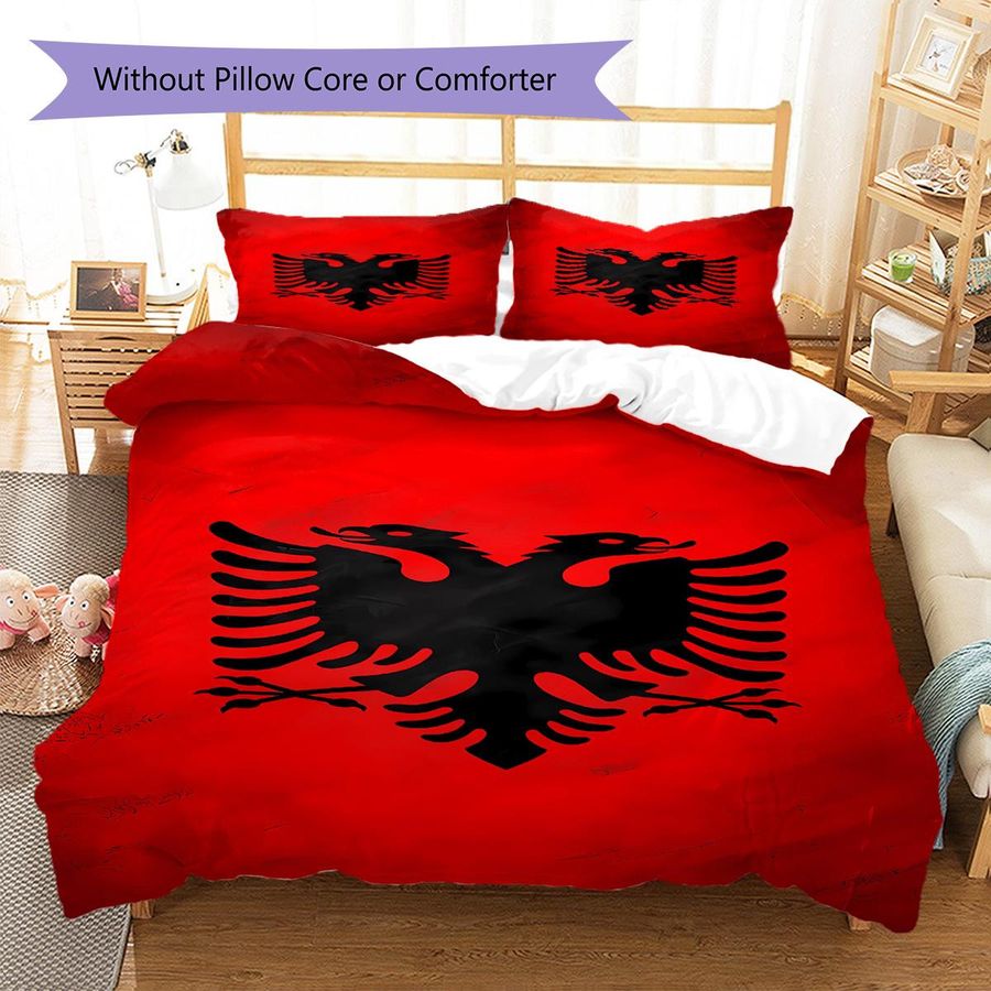 Bettwäsche Set Republik Albanien Muster mit Reißverschluss, 1 Bettbezug und 2 Kissenbezüge, B/H: 260 x 240 cm - Bild 4