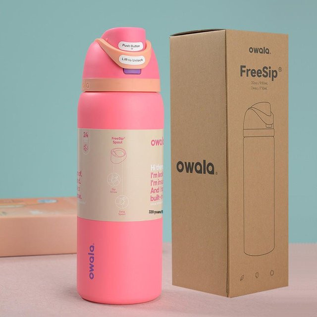Owala Vakuumisolierte Sportflasche aus Edelstahl mit Griff und Strohhalm, Farbe: Pink, 32oz - Bild 1