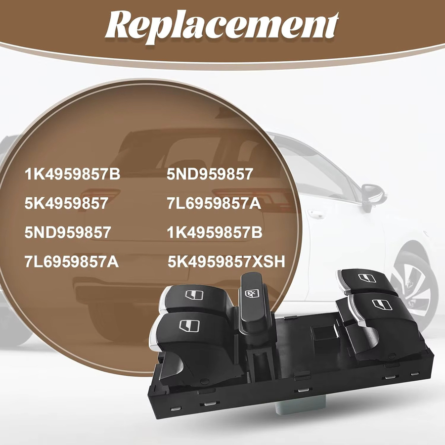 Hauptschalter für elektrischen Fensterheber vorne links für Volkswagen VW Jetta Passat CC Golf Tiguan Touran in Schwarz und Silber 5ND959857 5K4959857 - Bild 5