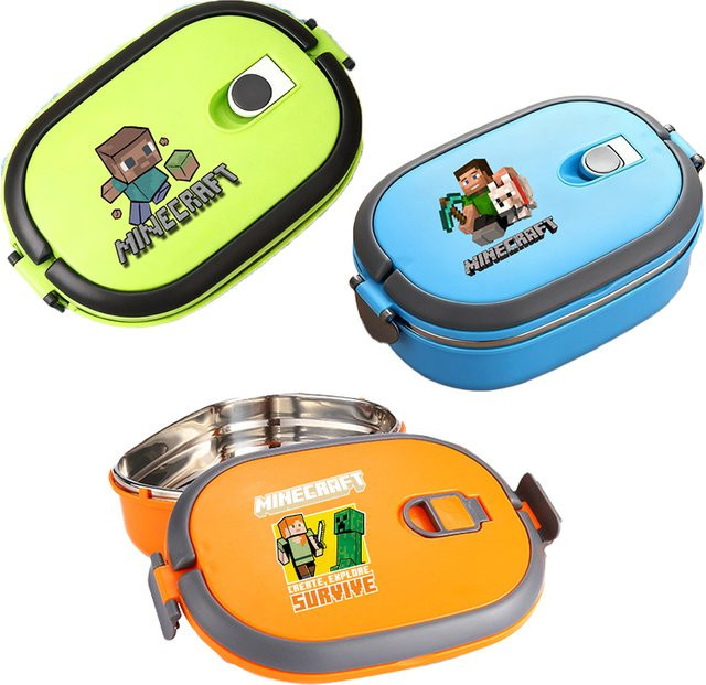 Bandai Minecraft Edelstahl Bento-Box, isolierte Lunchbox mit Spielthemen-Druck für Studenten und Männer - Bild 1