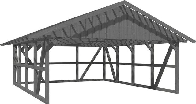 Skan Holz Carport Schwarzwald aus Fichtenholz mit Satteldach, Dachlattung und Rückwand in Schiefergrau, B/T/H: 684 x 772 cm - Bild 1