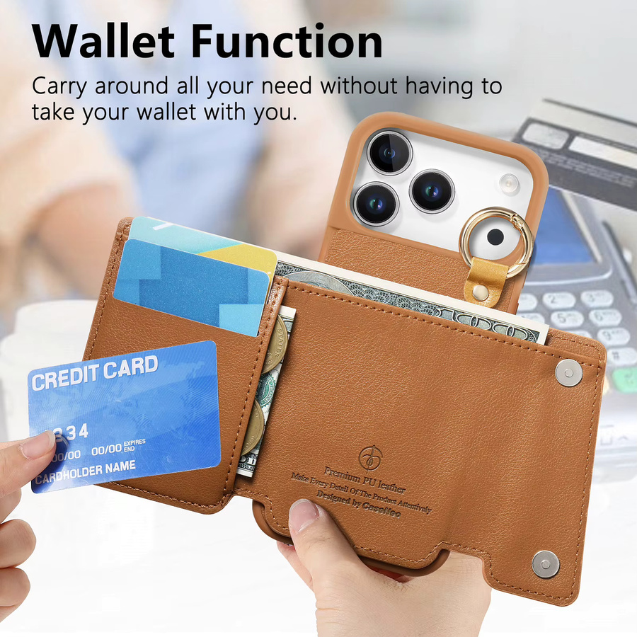 Solt Leder Brieftasche und Handyhülle mit Reißverschluss und Ringhalter für Apple iPhone, erhältlich in Beige und Braun - Bild 4