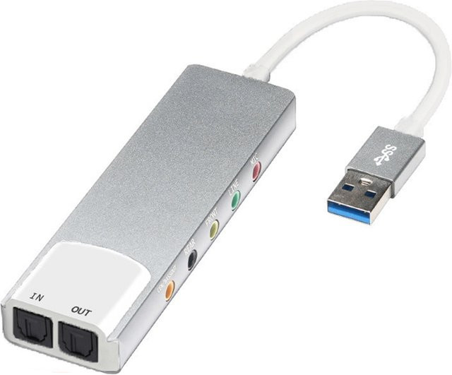 USB-Audioadapter AC-3 DTS Soundkarte mit 7.1 und 5.1 Kanal sowie SPDIF und optischem Anschluss in Grau aus Aluminiumlegierung - Bild 1