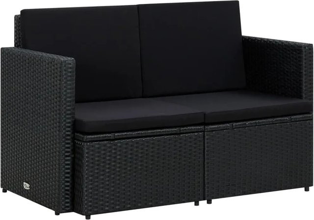 vidaXL 2-Sitzer-Gartensofa aus schwarzem PE-Rattan mit Auflagen und Armlehnen, B/T/H: 118 x 74 x 65 cm - Bild 1