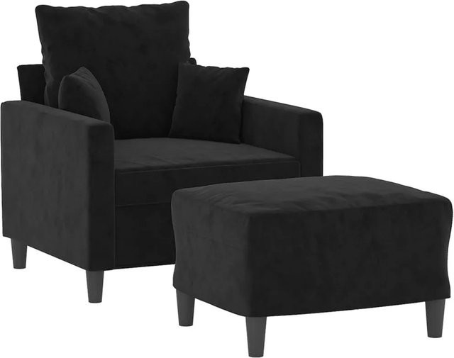 vidaXL Sessel mit Hocker in Schwarz aus Samt mit Armlehnen und modernem Design - Bild 1