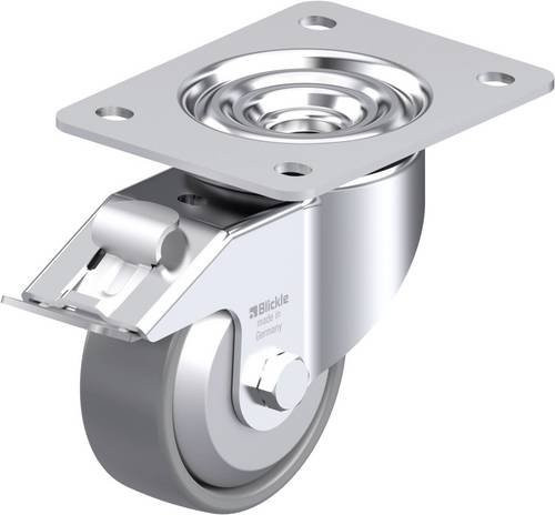 Blickle Stahlblech-Lenkrolle LK-PO 100KA-3-FI-ELS-FA in Silber, Rad-Durchmesser: 100 mm, Tragfähigkeit: 280 kg - Bild 1
