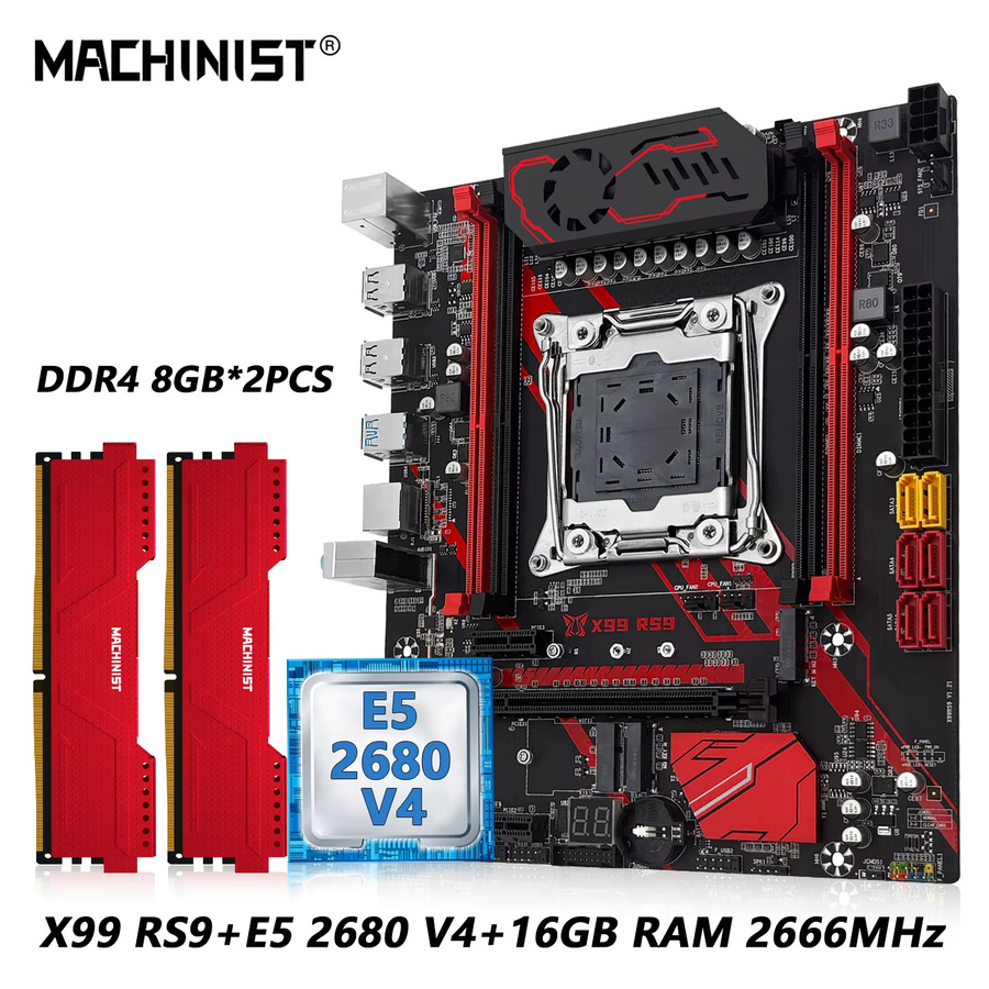 MACHINIST X99 RS9 Motherboard mit Intel Xeon E5 2680 V4 CPU und 16 GB DDR4 RAM, LGA 2011-3, Vierkanal-Speicher, USB 3.0, Schwarz - Bild 3