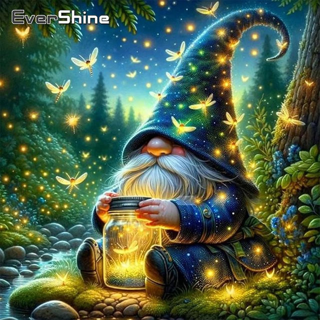 Evershine Kreuzstich-Set Porträt Zwerg im Wald, bedruckte Leinwand für deine Handarbeit, Mehrfarbig, Breite: 30 cm, Höhe: 30 cm - Bild 1