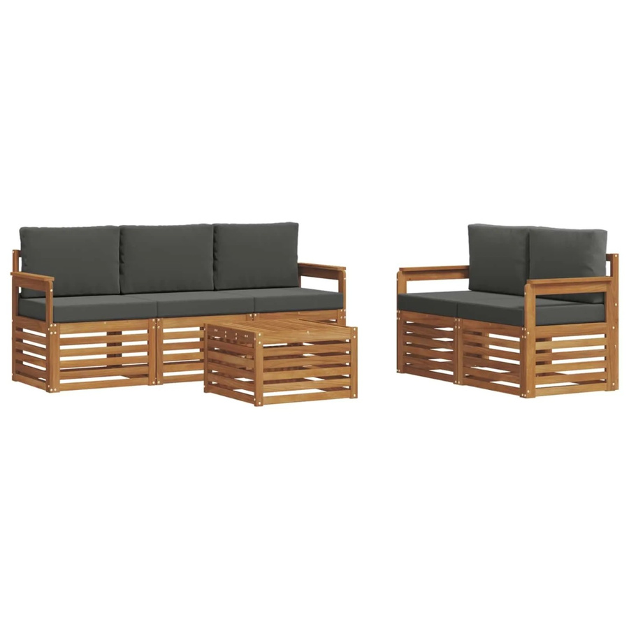 vidaXL 6-teilige Sofagarnitur aus Massivholz Akazie in Natur und Anthrazit mit Polstern und Tisch im modernen Latten-Design - Bild 2