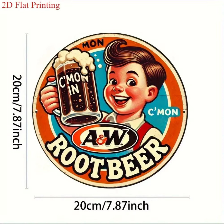 A&W Root Beer Vintage Metall-Wandkunst, Runde Aluminium-Dekoration für Küche und Bar, Mehrfarbig, Durchmesser: 20,32 cm - Bild 2