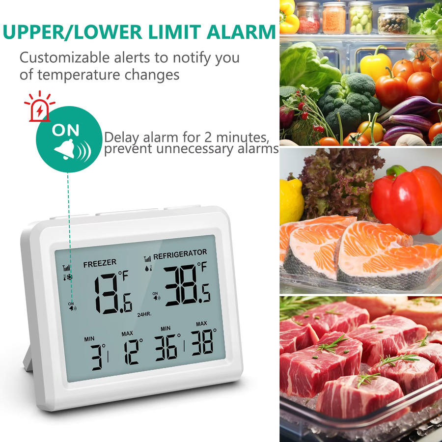 ORIA Digitales Kühlschrankthermometer in Weiß mit 2 kabellosen Sensoren zur Temperaturüberwachung für Kühlschrank und Gefrierschrank - Bild 2