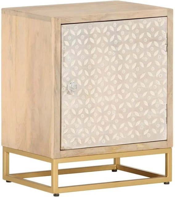 vidaXL Nachttisch aus Massivholz Mango und Eisen, Farbe Mango, B/T/H: 40 x 30 x 50 cm - Bild 1