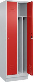 C+P Spind Classic PLUS Garderobenschrank mit Sockel, 2 Abteile, Farbe: Verkehrsrot, H x B x T: 195 x 60 x 50 cm, mit Zylinderschloss, 4 Garderobenhaken und mittiger Trennwand - Bild 1