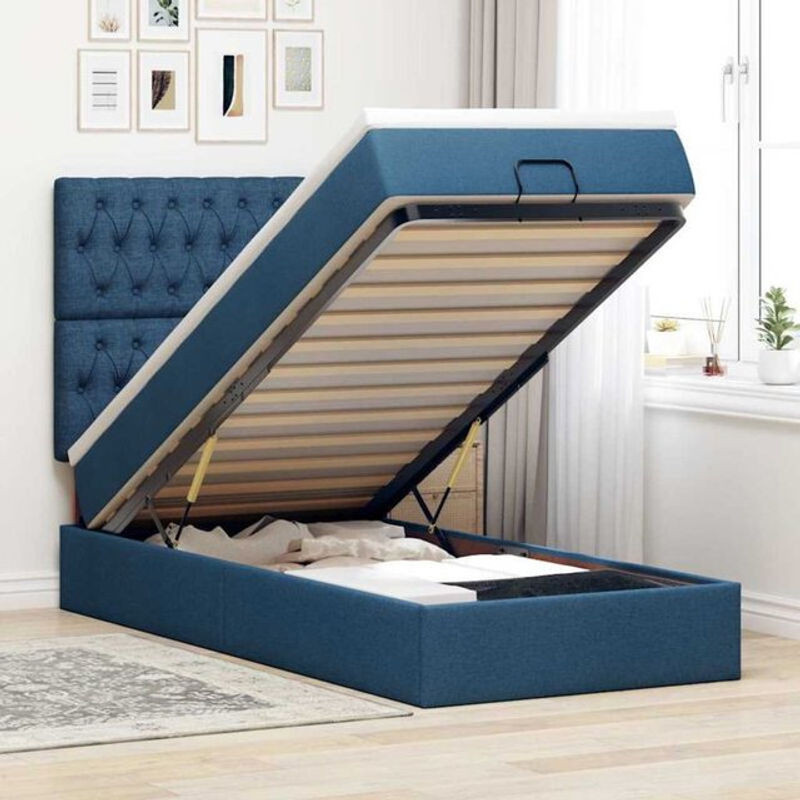 Vidaxl Polsterbett Ottomane mit Matratze und LED in Blau aus Stoff, B/T: 100 x 200 cm - Bild 1
