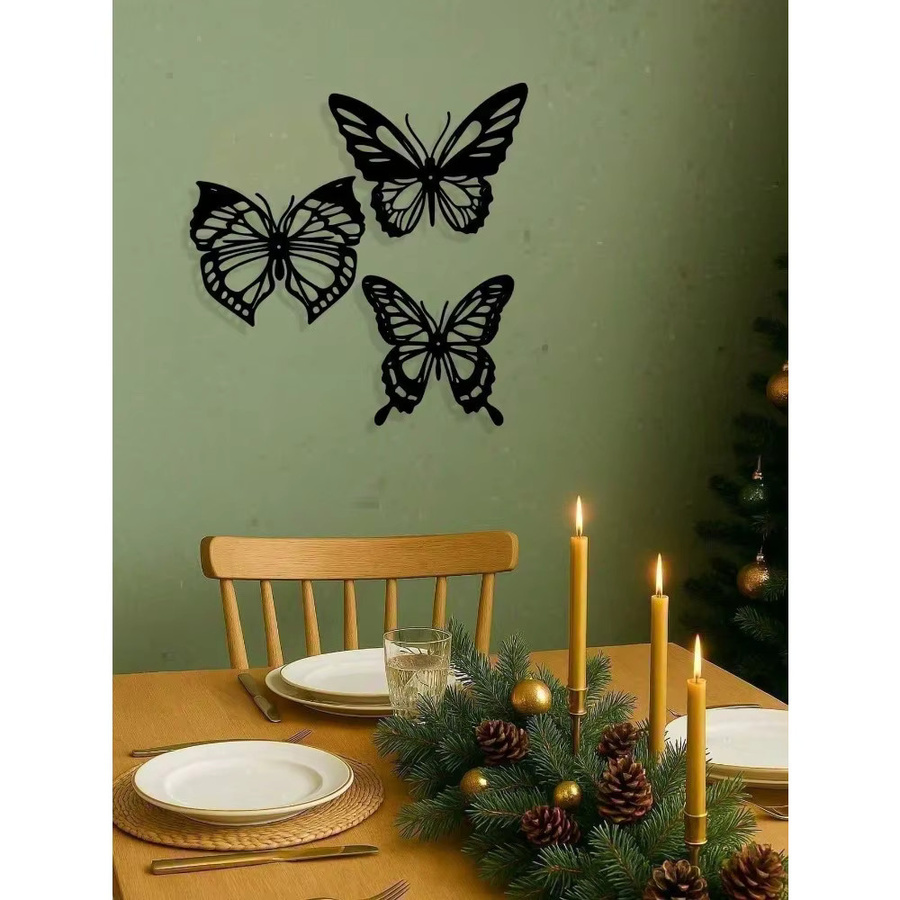 CIFBUY Set aus 3 Vintage 3D Schmetterling Metall-Wanddekorationen in Schwarz - Bild 4