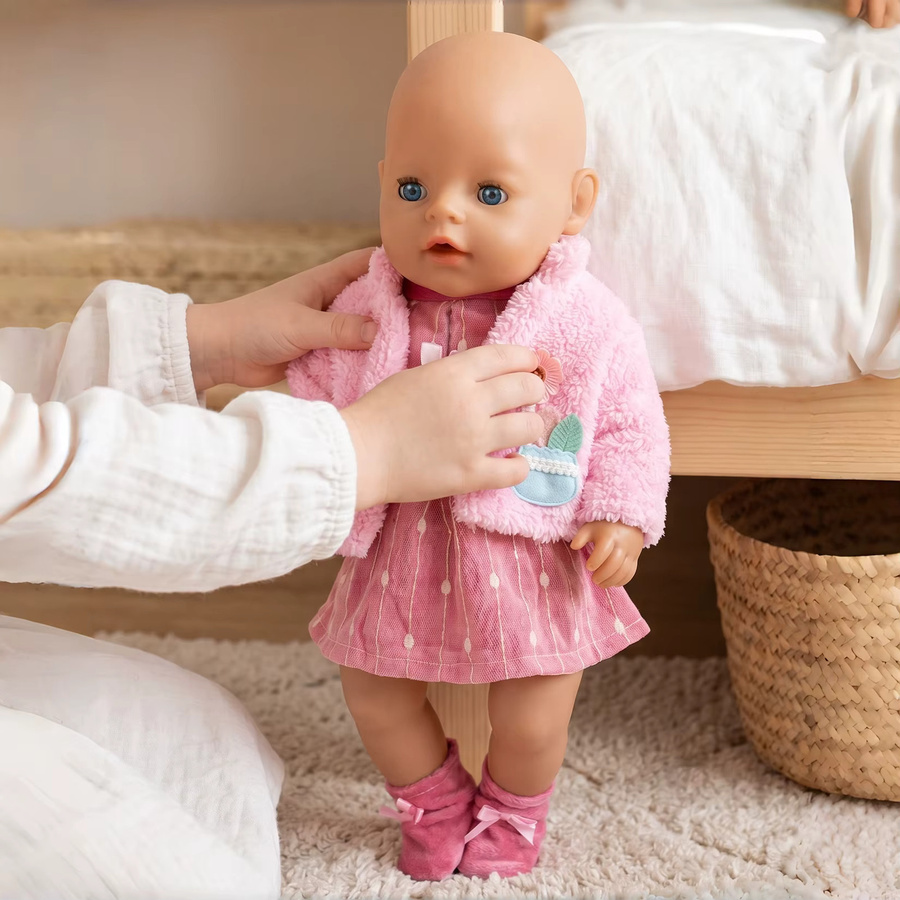 dearbei Babypuppen-Kleidung, Jacken-Kleid-Set, Zubehör, Rosa / Pink - Bild 2