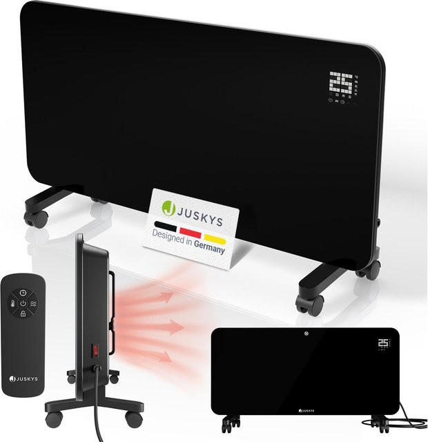 Juskys Glas-Infrarotheizung 2000W in Schwarz mit App-Steuerung, LED-Display und Timer für Wandmontage oder freistehende Nutzung - Bild 1